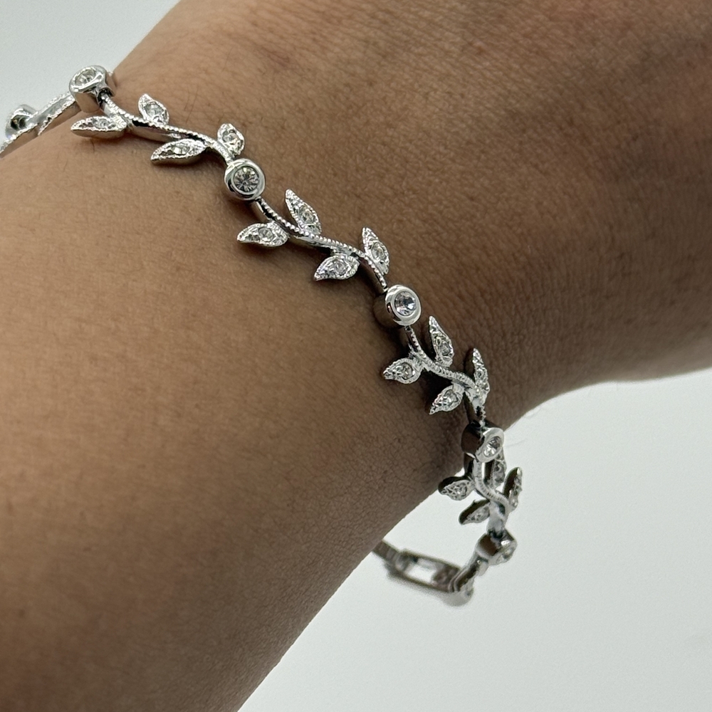 Nadri Elegant Silver Leaf Bracelet